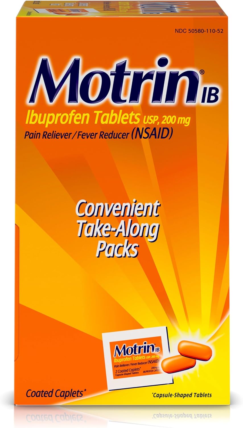 Motrin IB, Ibuprofen 200mg Tablets for Fever, Muscle, Headache & Pain Relief, 50 Count, Pack of 2