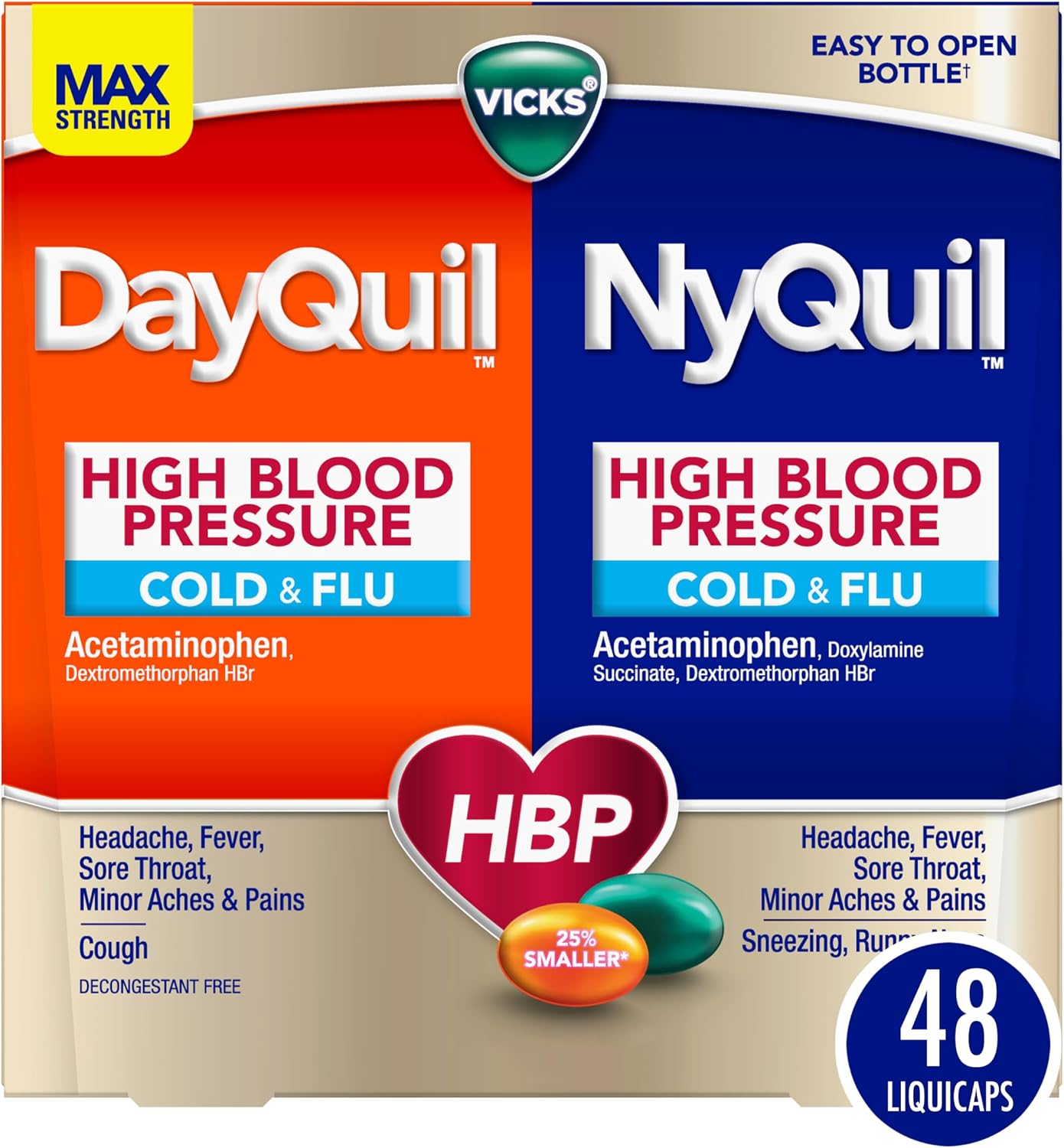 VICKS DayQuil & NyQuil High Blood Pressure Cold & Flu Relief Liquicap 48 count
