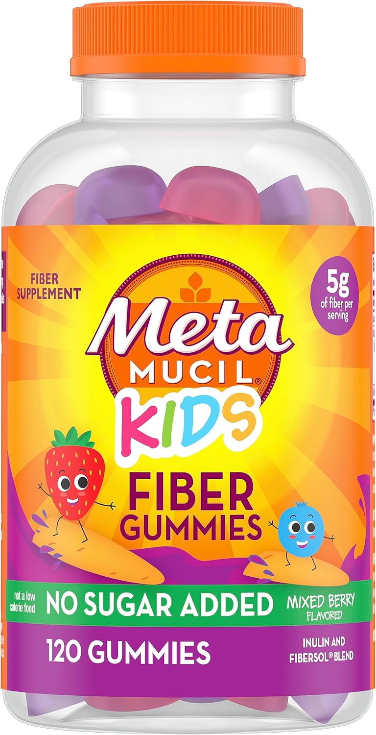 Metamucil Kids Fiber Gummies, No Sugar Added, Mixed Berry Flavored, 120ct Gummies