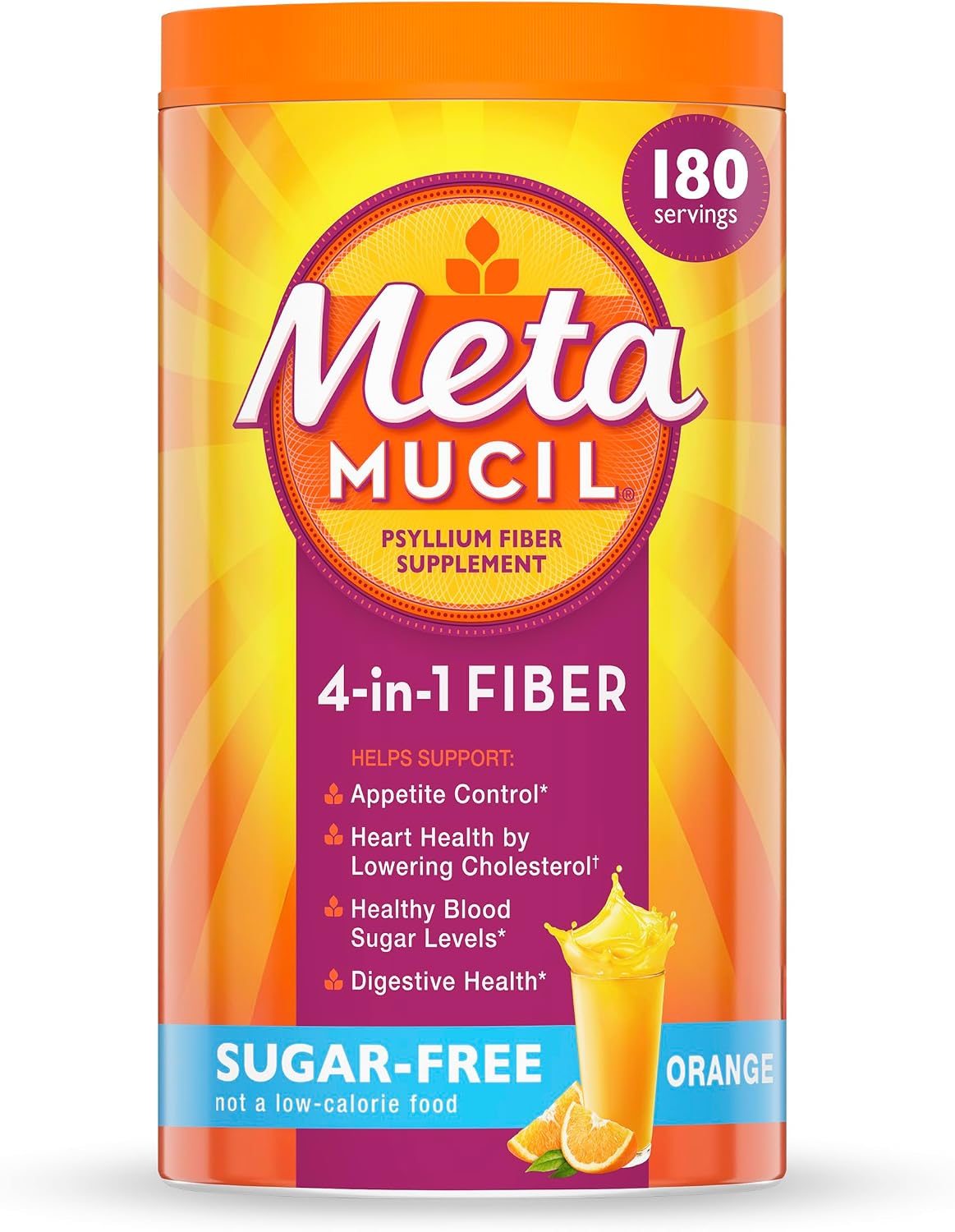 Metamucil 4 in 1 Daily Fiber Supplement Powder, Fiber Powder for Digestive Health and Regularity, 180 teaspoons