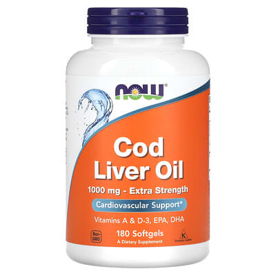 Now Foods Cod Liver Oil, 1000 mg, 180 softgels