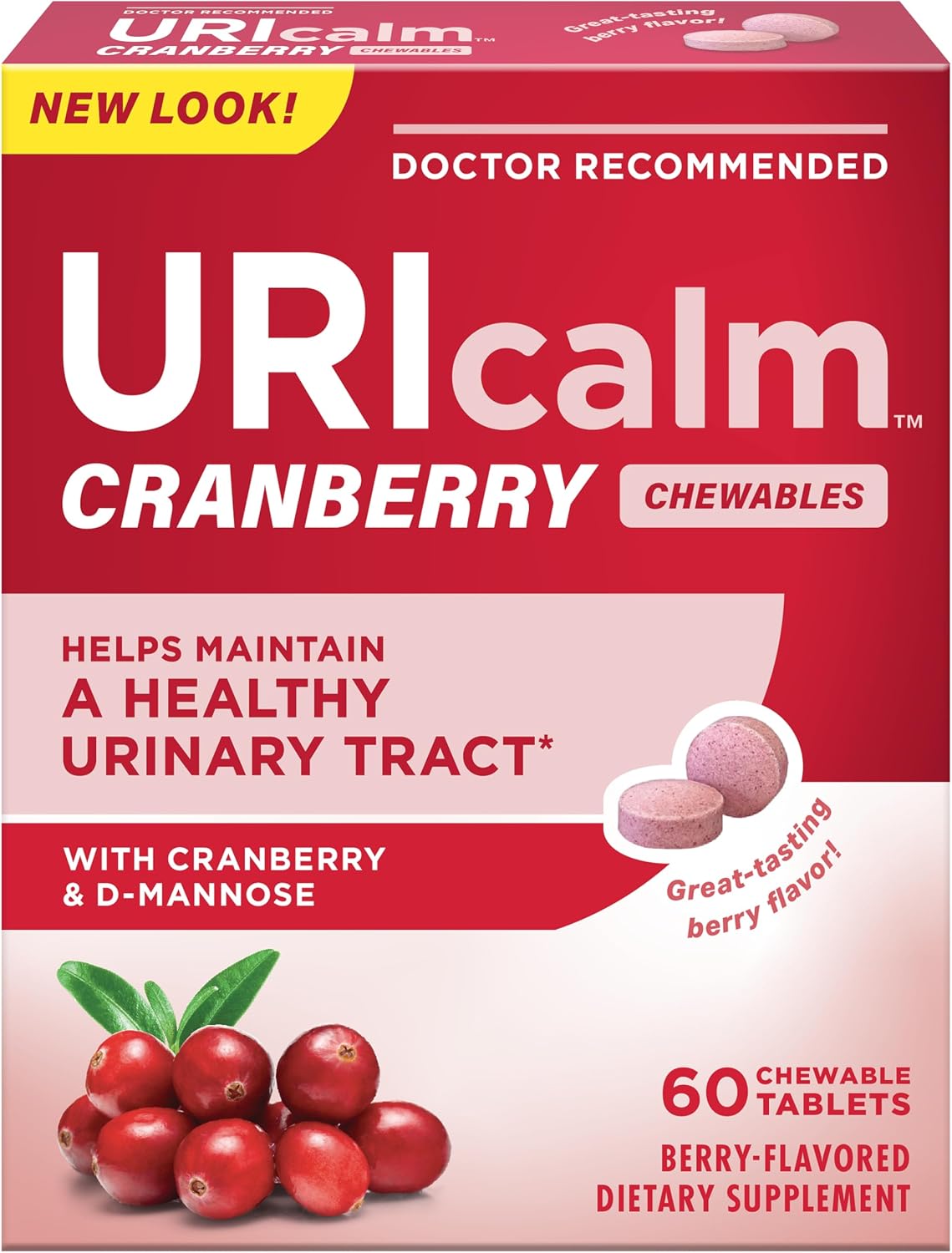 URIcalm Cranberry Urinary Tract Health Supplement, Chewable, Berry Flavor, 60 Count