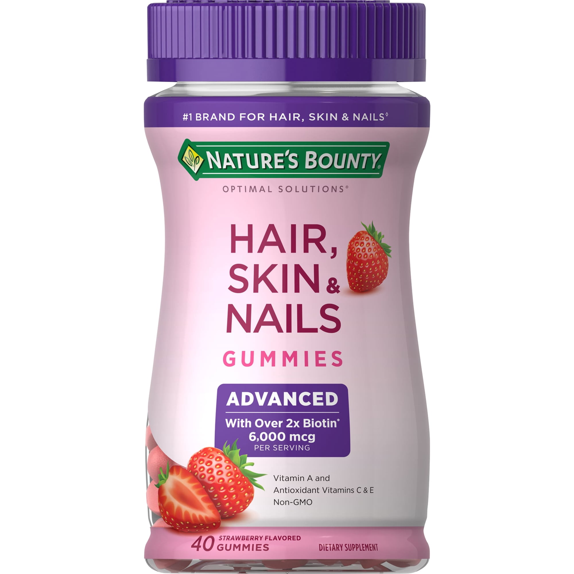 Nature's Bounty Advanced Hair, Skin and Nails Strawberry Gummies, 6000mcg Biotin, 40 Ct.