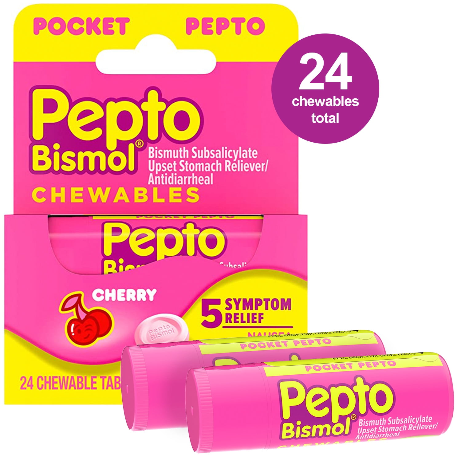 Pepto Bismol Chewable Tablets, Cherry, (12 Tablets x 2 Count)