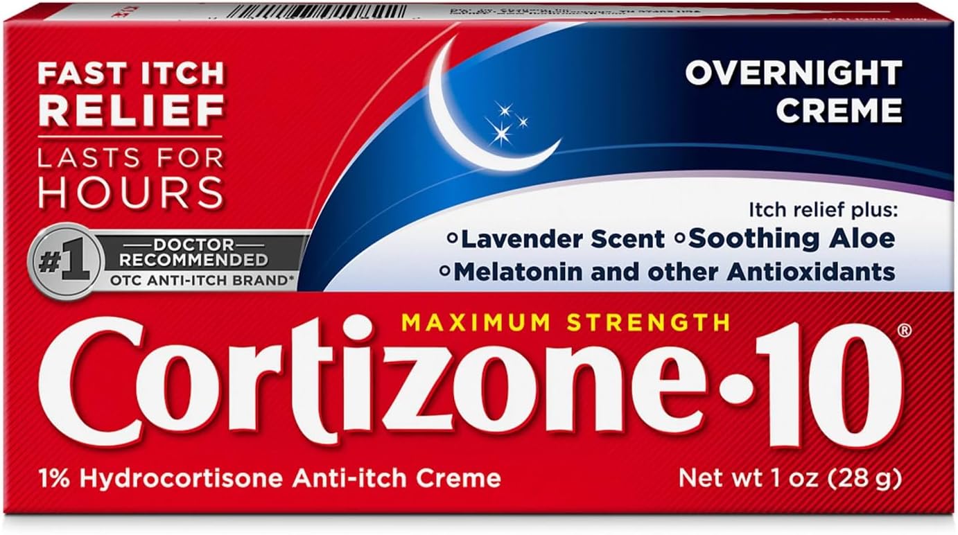 Cortizone 10 Maximum Strength Overnight Anti-Itch Cream, 1% Hydrocortisone Creme, Lavender Scent, 1 oz.