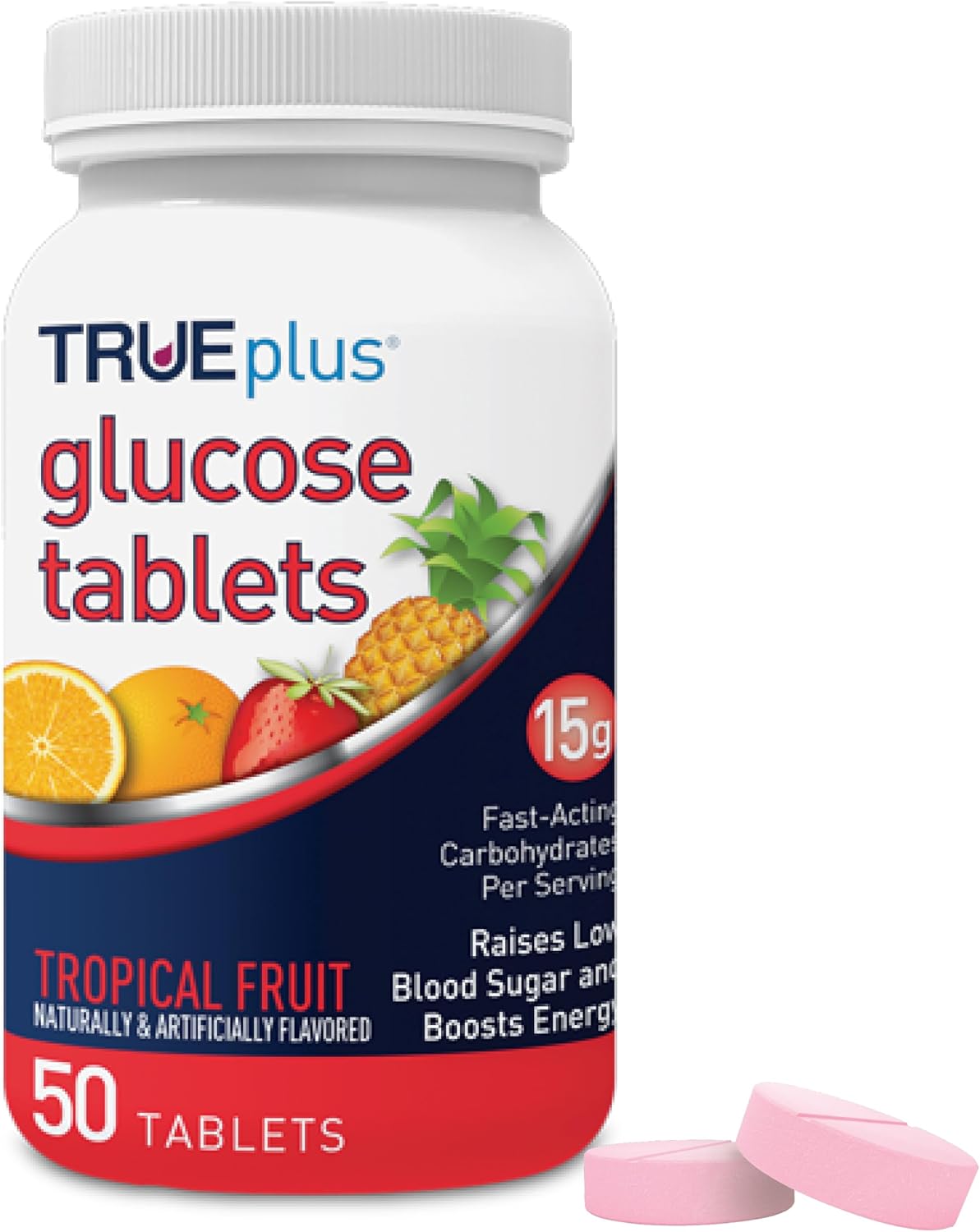 TRUEplus Glucose Tablets, Chewable, Tropical Fruit 50 Count