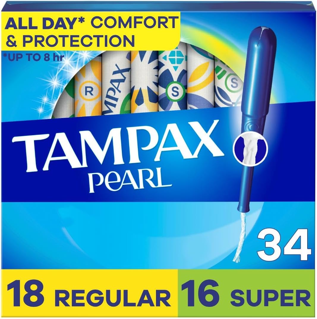 Tampax Pearl Tampons for Women Multipack, Regular/Super Absorbency, 34 Count