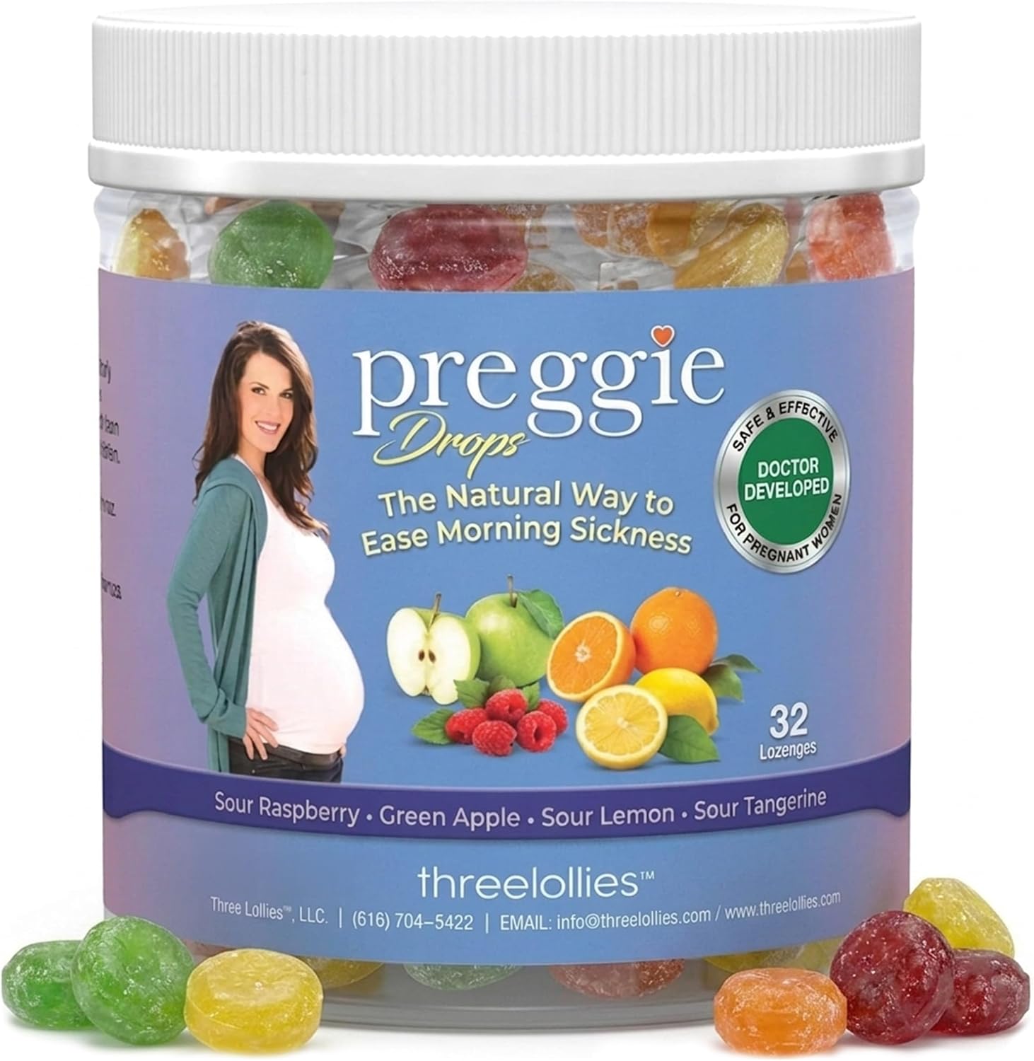 Preggie Drops Pregnancy Nausea Lozenges, Natural Sour Drops Variety Pack, 32 Count