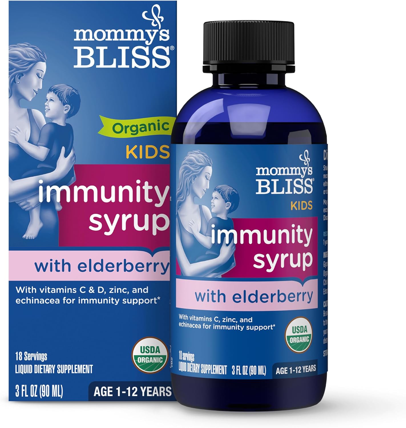 Mommy's Bliss Organic Kid's Immunity Syrup with Elderberry, Yummy Flavor, 3 Fl Oz