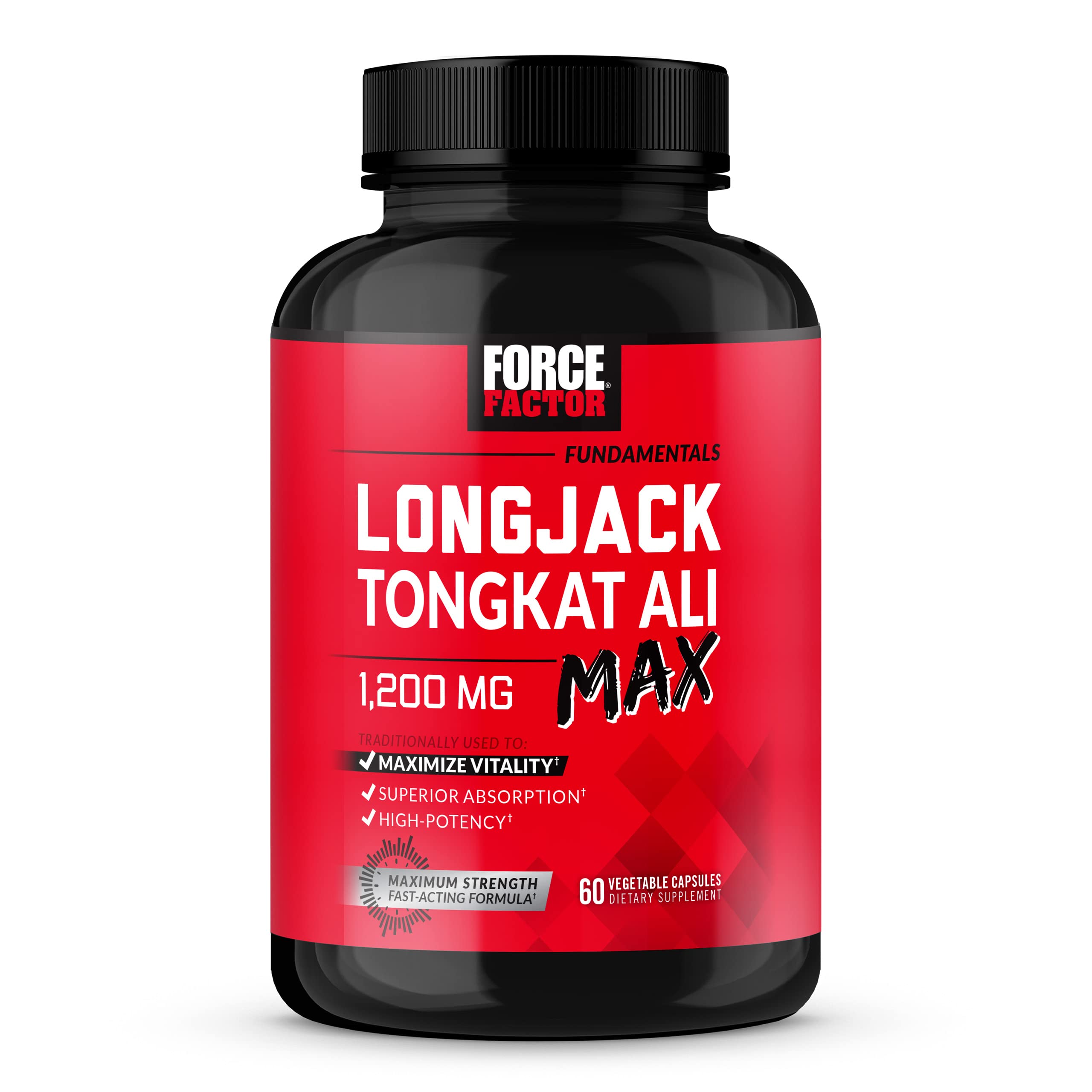 Force Factor Longjack Tongkat Ali Max for Men, 1200mg, 60 Capsules