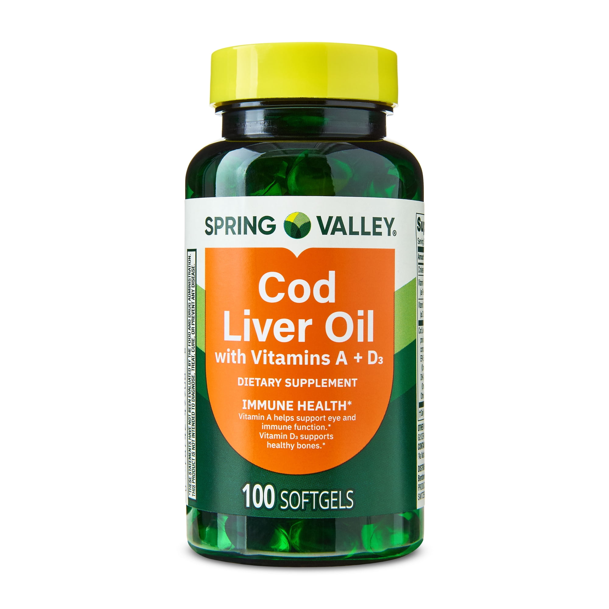 Spring Valley Cod Liver Oil plus Vitamins A, 100 Count