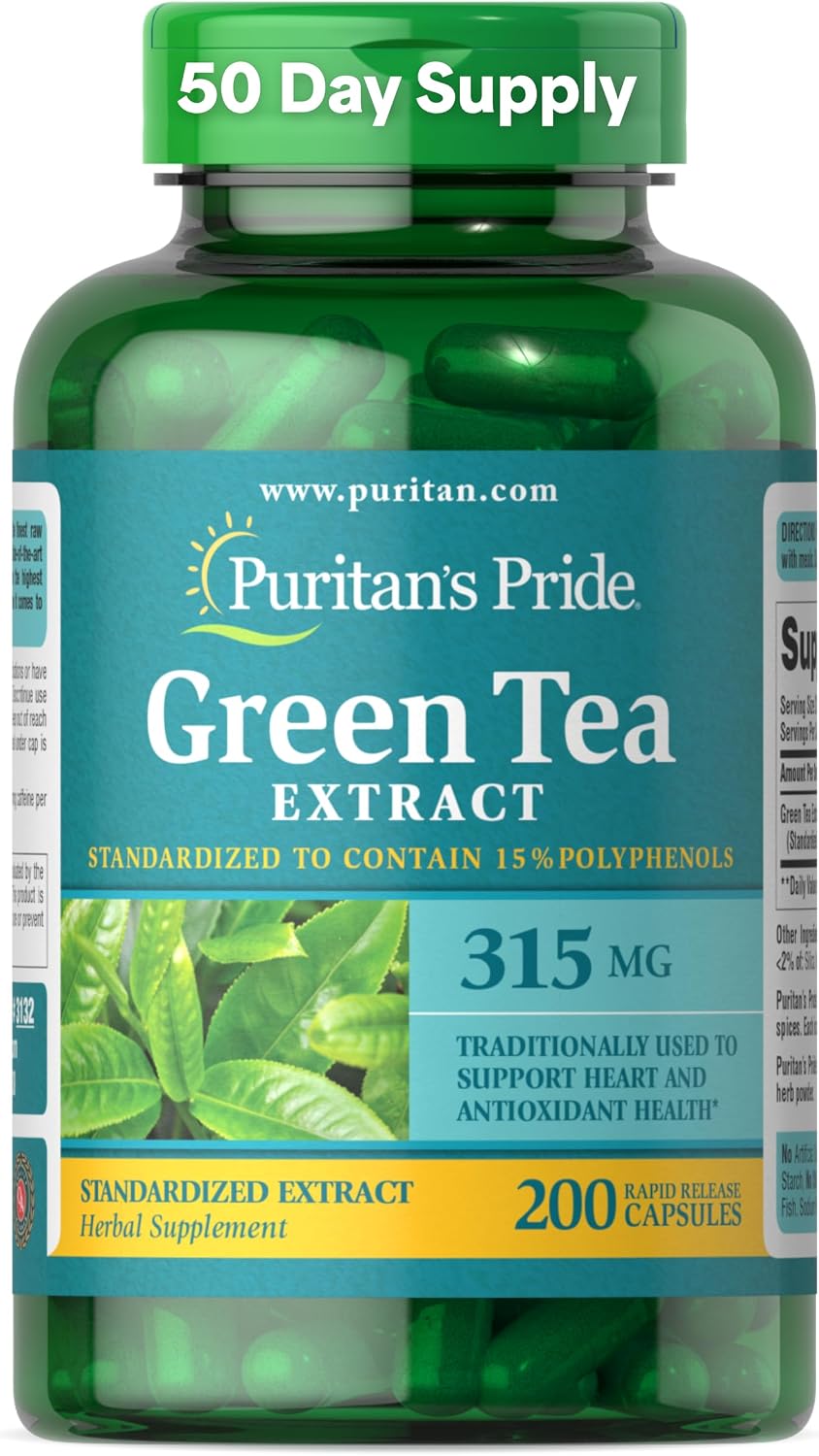 Puritan's Pride Green Tea Standardized Extract 315mg, 200 Rapid Release Capsules
