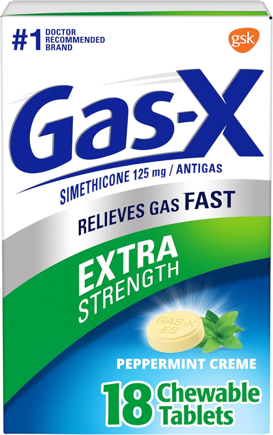 Gas-X Extra Strength Chewable with Simethicone 125 mg, Peppermint Creme - 18 Count