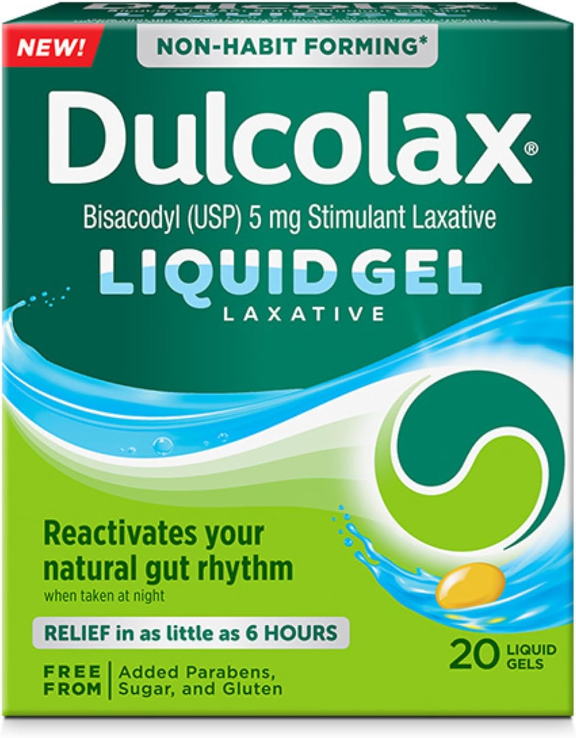 Dulcolax Stimulant Laxative Liquid Gels, Bisacodyl 5 mg, 20-Count