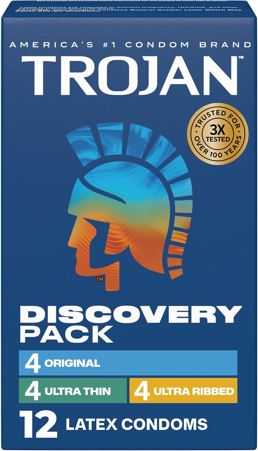 Trojan Discovery Pack Original, Ultra Thin & Ultra Ribbed Varieties, 12 Count
