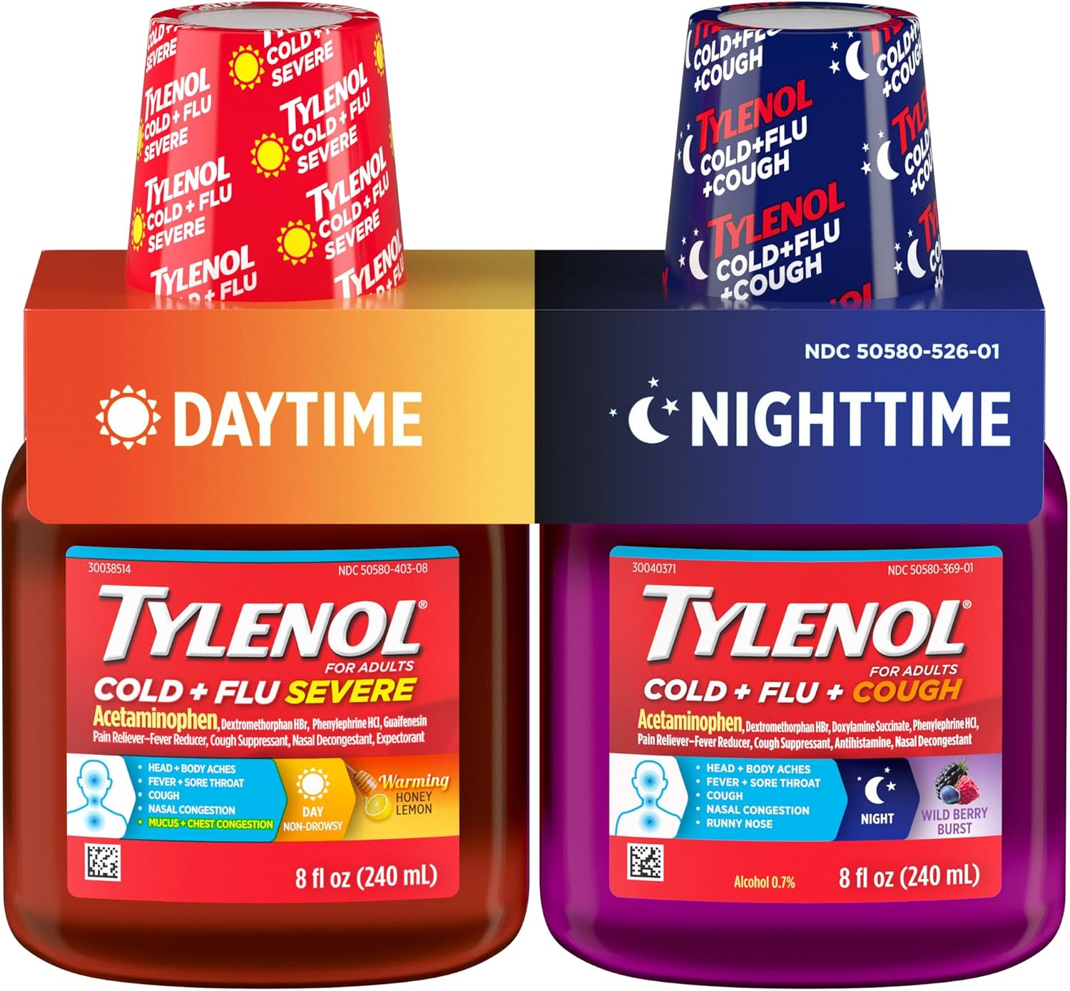 Tylenol Daytime Cold + Flu Severe & Nighttime Cold+ Flu + Cough Medicine 2-Pack of 8 fl. oz