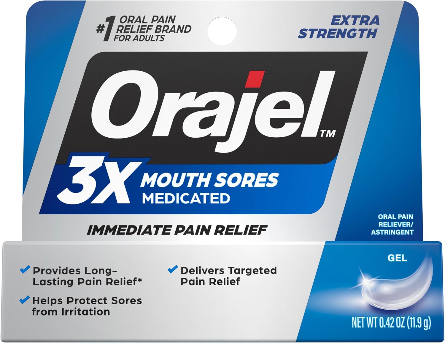 Orajel 3X for Mouth Sores Maximum Strength Gel Tube 0.42oz