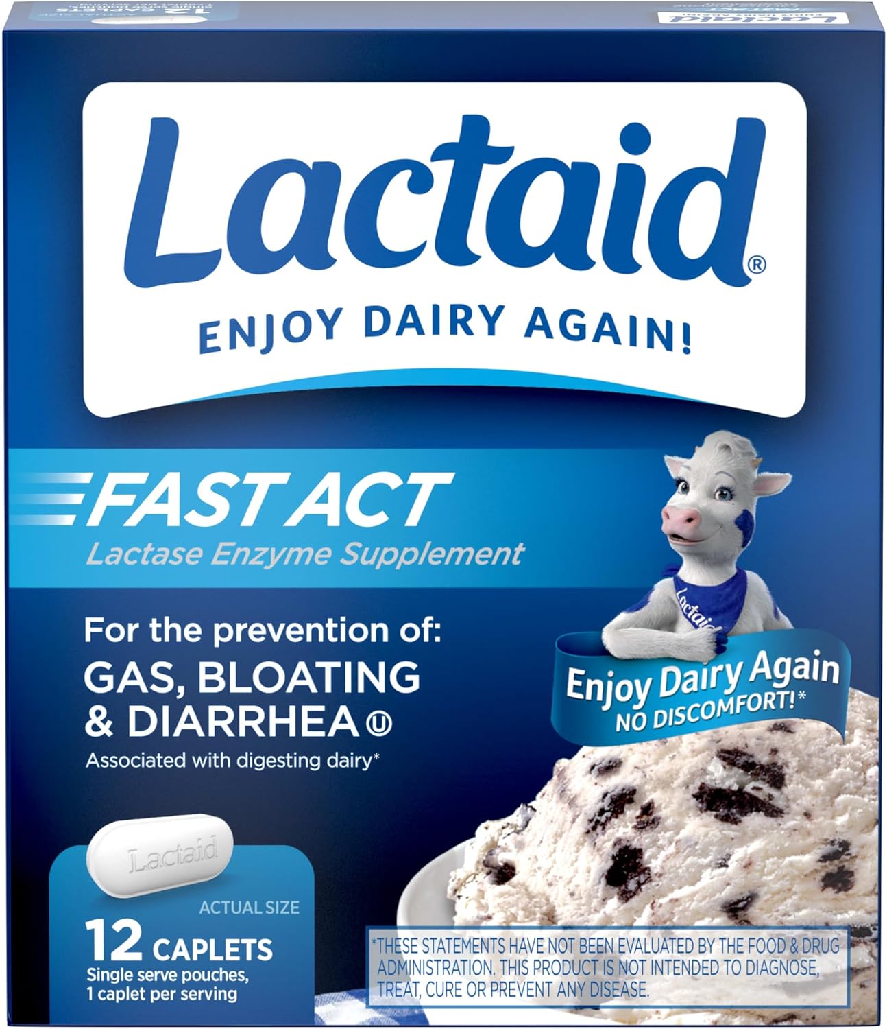 Lactaid Fast Act Lactose Intolerance Relief Caplets, 12 Packs