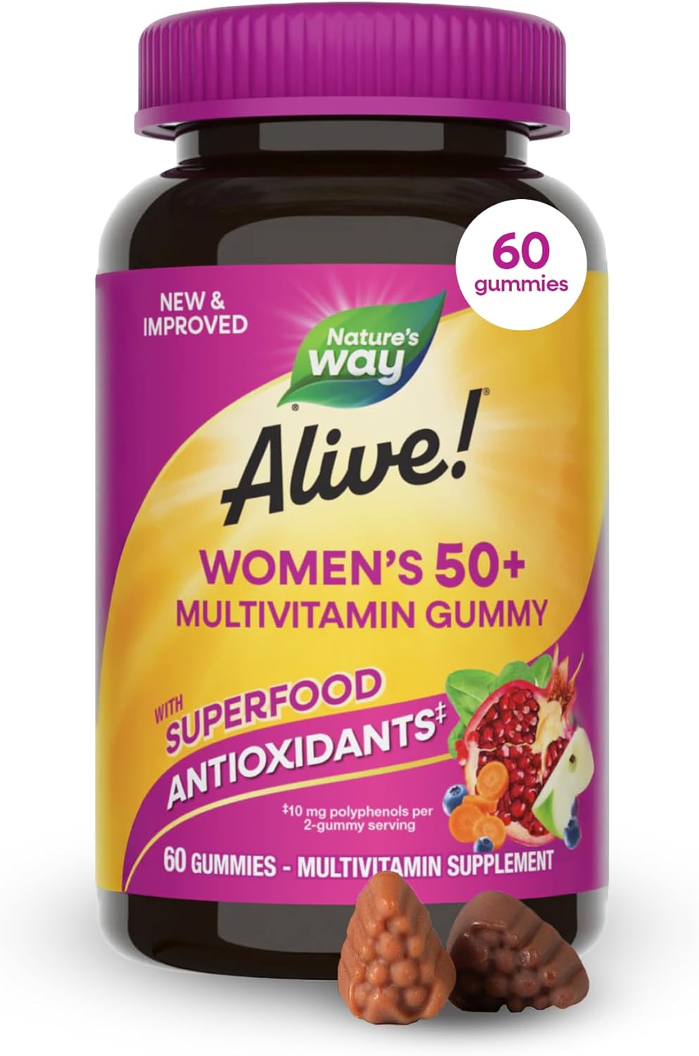 Nature's Way Alive! Women's 50+ Multivitamin Gummies, Mixed Berry, 60 ct