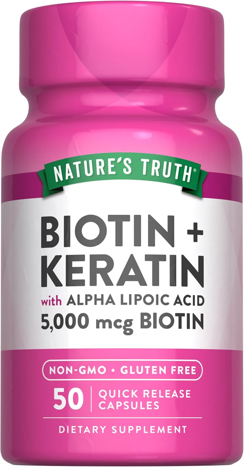 Nature's Truth Biotin 5000 mcg with Keratin and Alpha Lipoic Acid | 50 Capsules