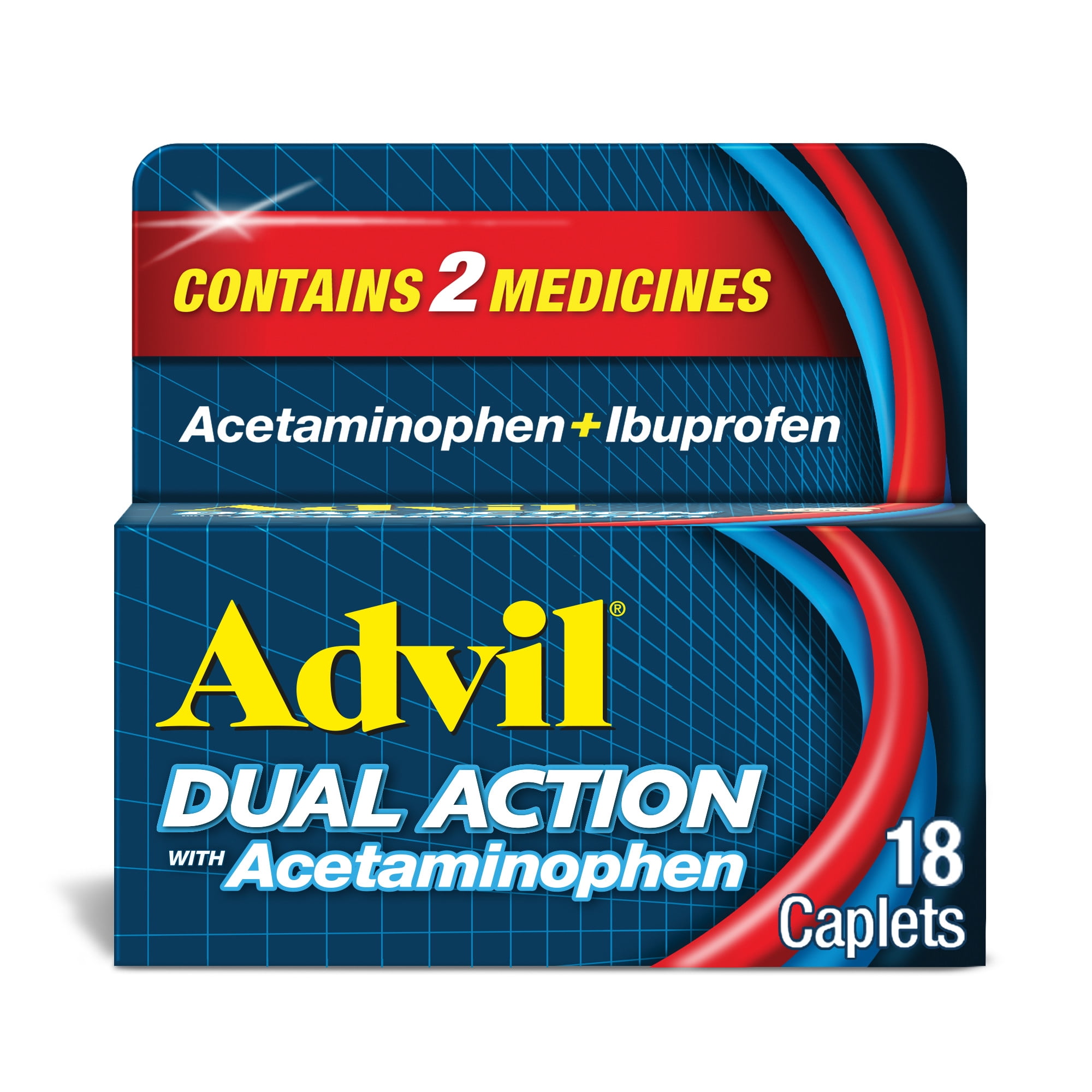 Advil Dual Action Pain Relievers Coated Caplets, 125 mg Ibuprofen and 250 mg Acetaminophen, 18 Count