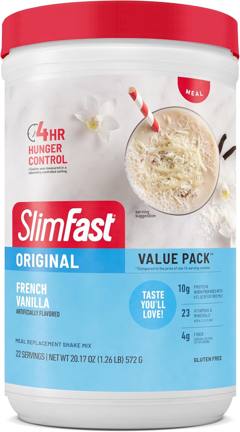 SlimFast Meal Replacement Powder, Original French Vanilla, 10g of Protein, 22 Servings, 20.2 oz
