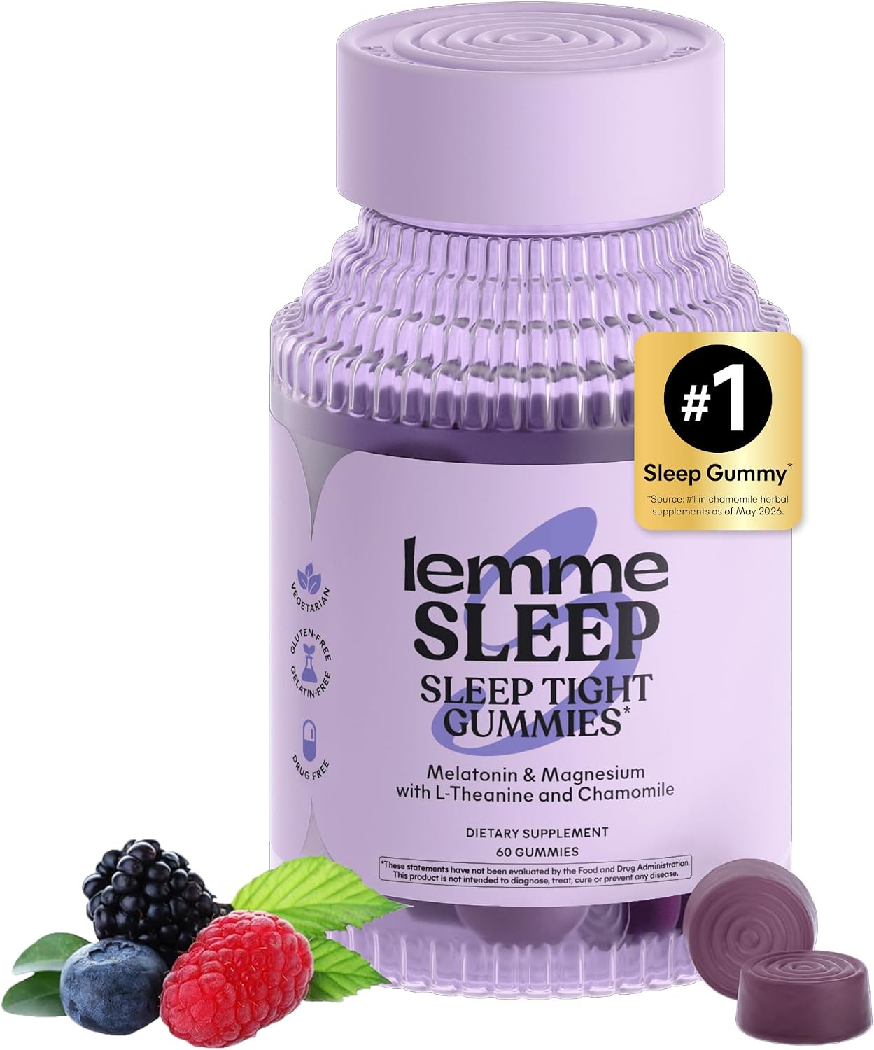 Lemme Sleep Gummies with 5mg Melatonin & Magnesium, Berry Flavored 60 Count