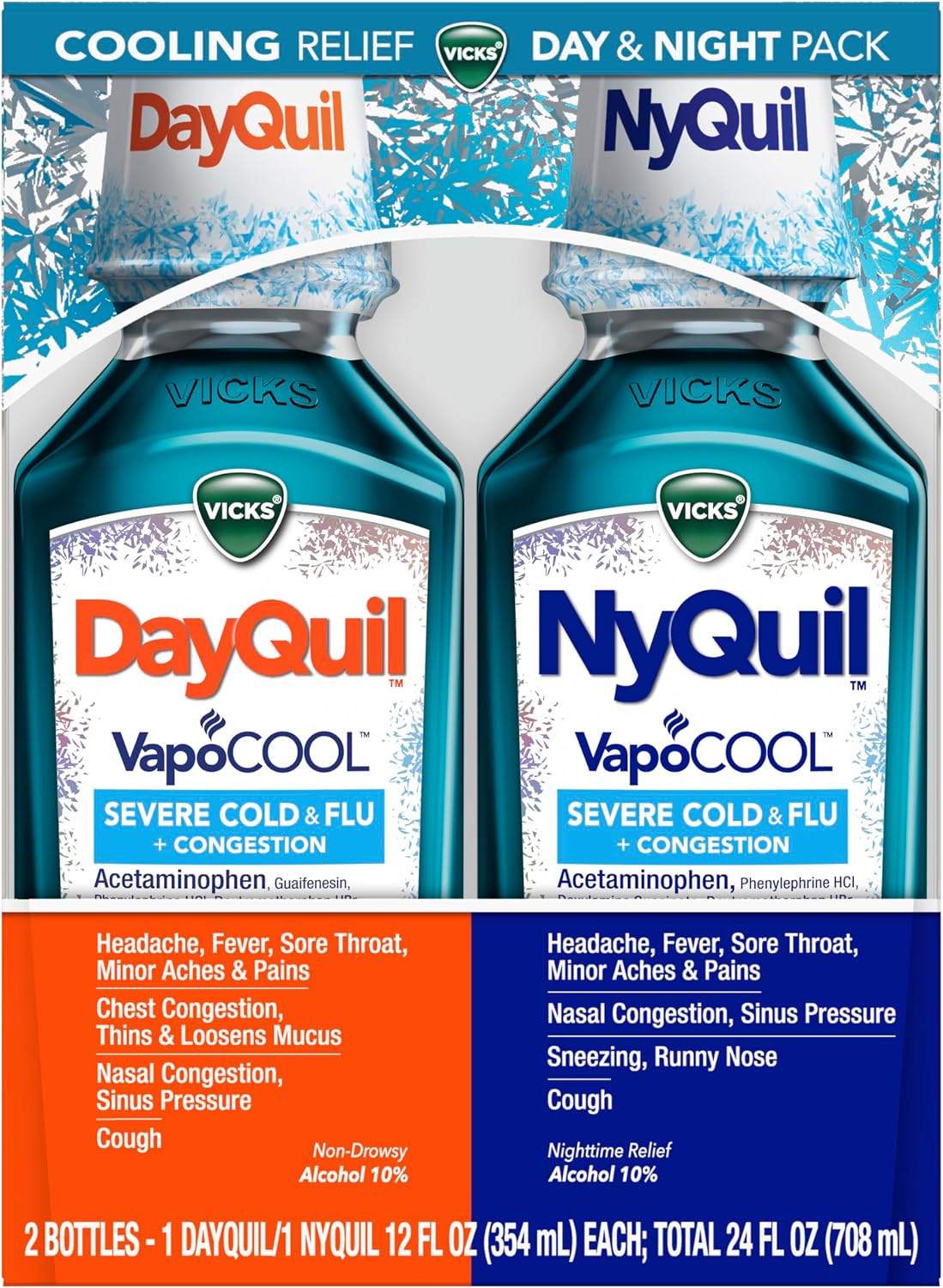 Vicks DayQuil & NyQuil VapoCOOL SEVERE Cold & Flu + Congestion 2-Pack of 12 fl. oz