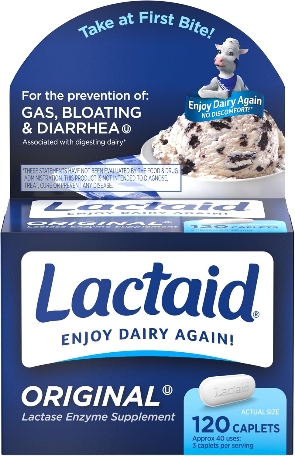 Lactaid Original Strength Lactose Intolerance Pills, 120 Count
