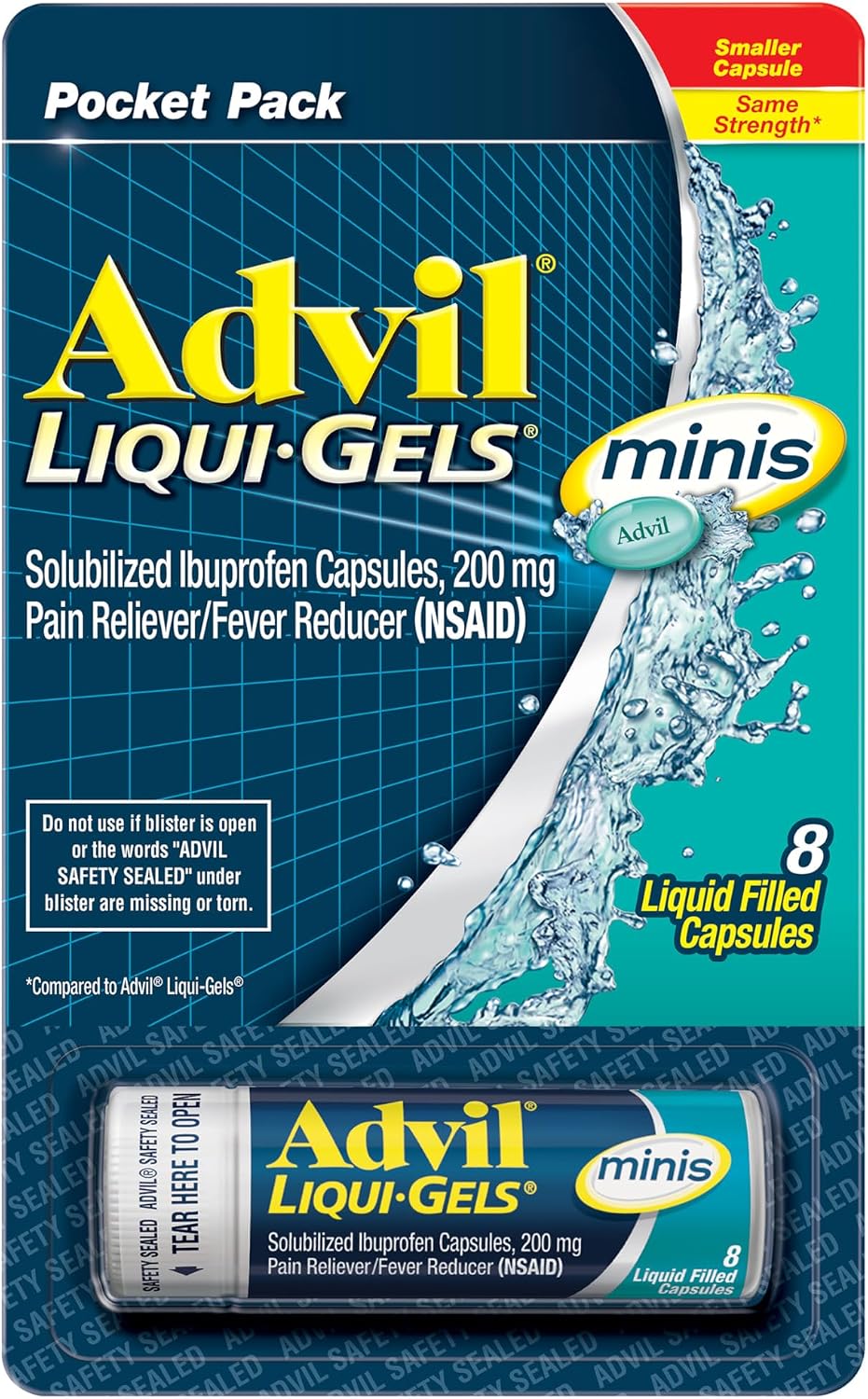 Advil Liqui-Gels minis Pain Reliever and Fever Reducer, 8 Liquid Filled Capsules