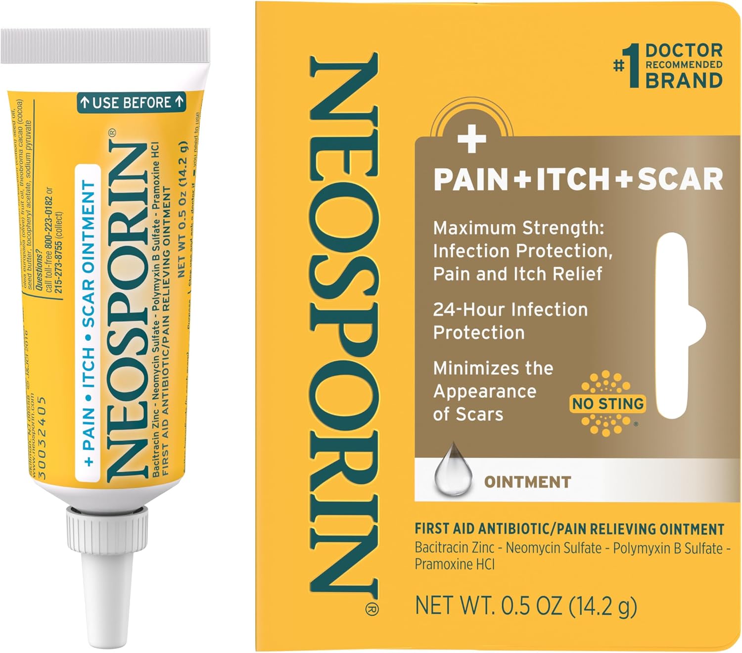 Neosporin + Pain, Itch & Scar, First Aid Triple Antibiotic 0.5 oz.