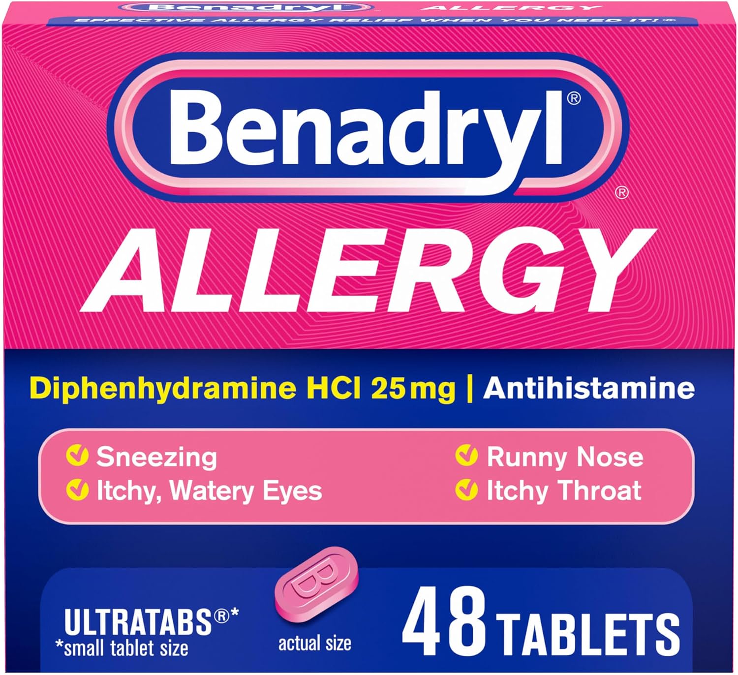 Benadryl Ultratabs Antihistamine Allergy Relief with Diphenhydramine HCl, 48 Count
