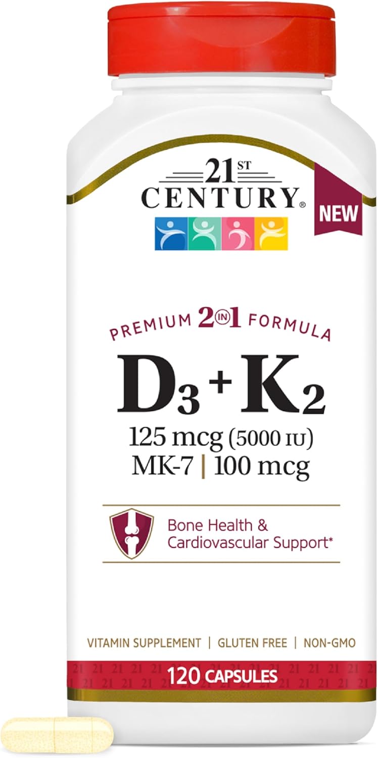 21st Century Vitamin D3 125 mcg + K2 100 mcg, 120 Count