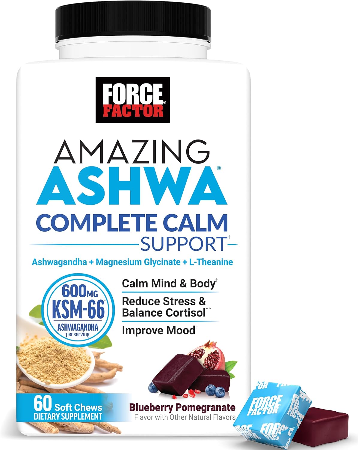 Force Factor Amazing KSM-66 Ashwagandha Complete Calm Support, 60 Soft Chews