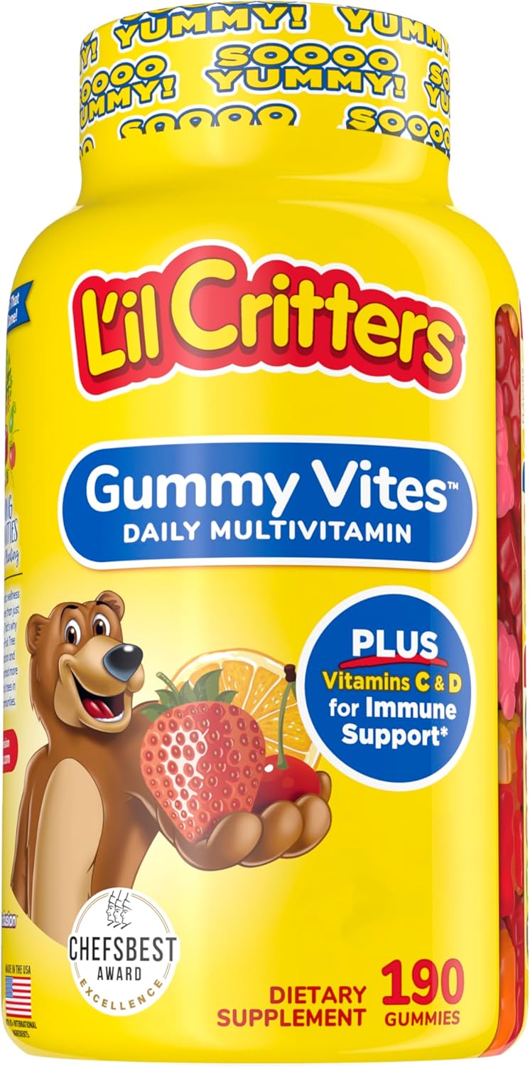 L’il Critters Gummy Vites Daily Gummy Multivitamin for Kids, Vitamin C, D3 for Immune Support, 190 Gummies