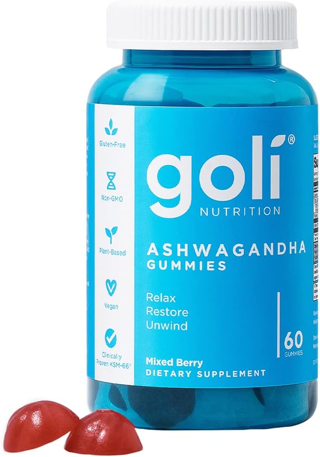 Goli Ashwagandha & Vitamin D Gummy - 60 Count - Mixed Berry, KSM-66, Vegan, Plant Based