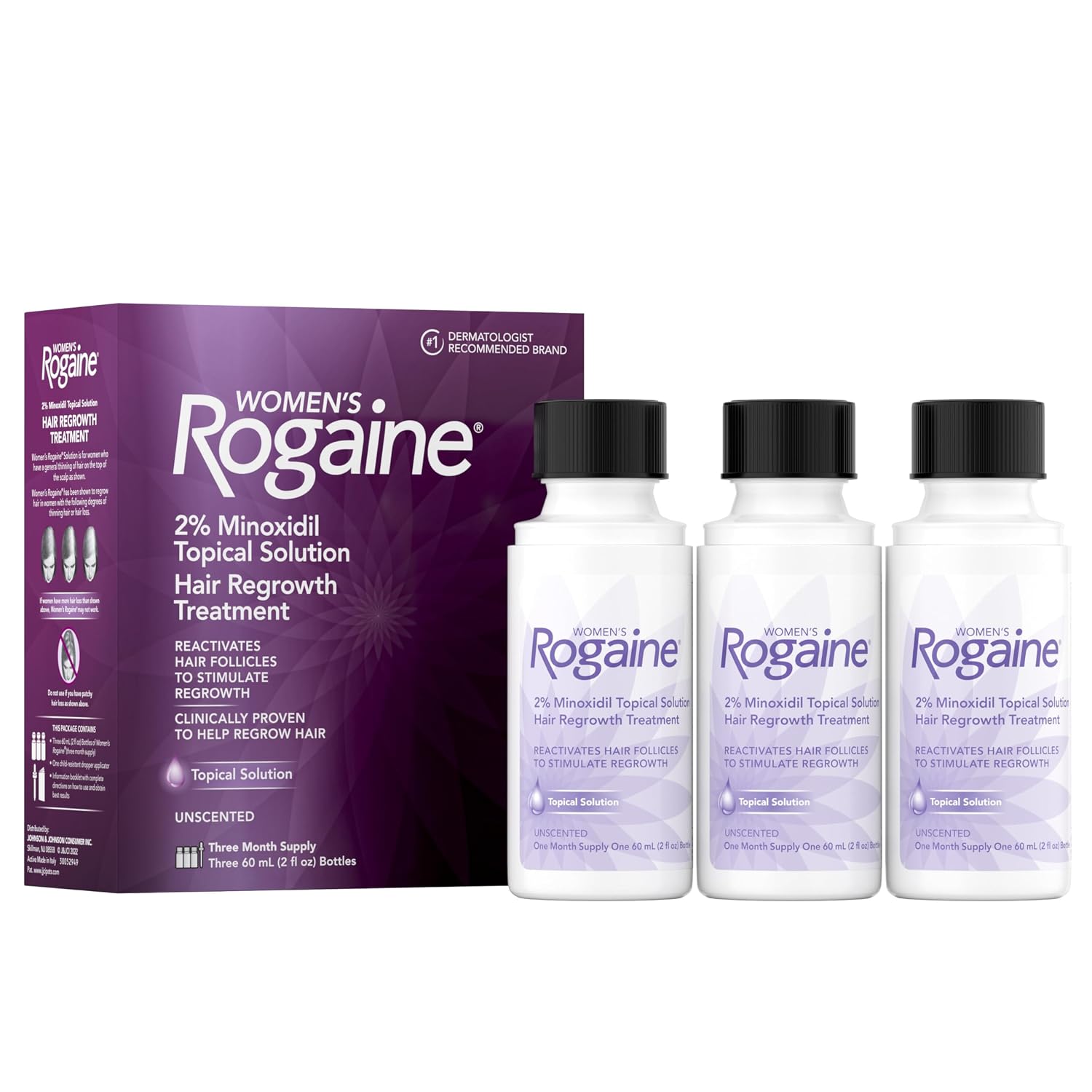 Rogaine for Women 2% Minoxidil Topical Solution (3 Bottles of 2 fl oz)