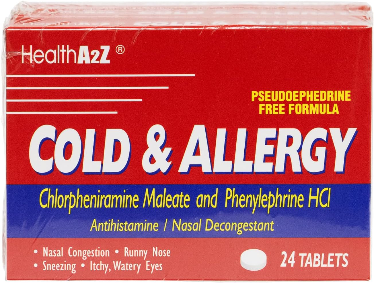 HealthA2Z Cold & Allergy | Chlorpheniramine Maleate & Phenylephrine HCL | 24 Tablets
