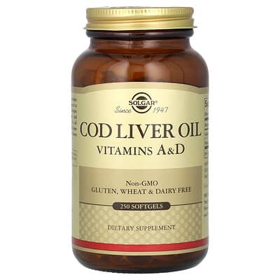 Solgar Cod Liver Oil Vitamins A & D, 250 Softgels