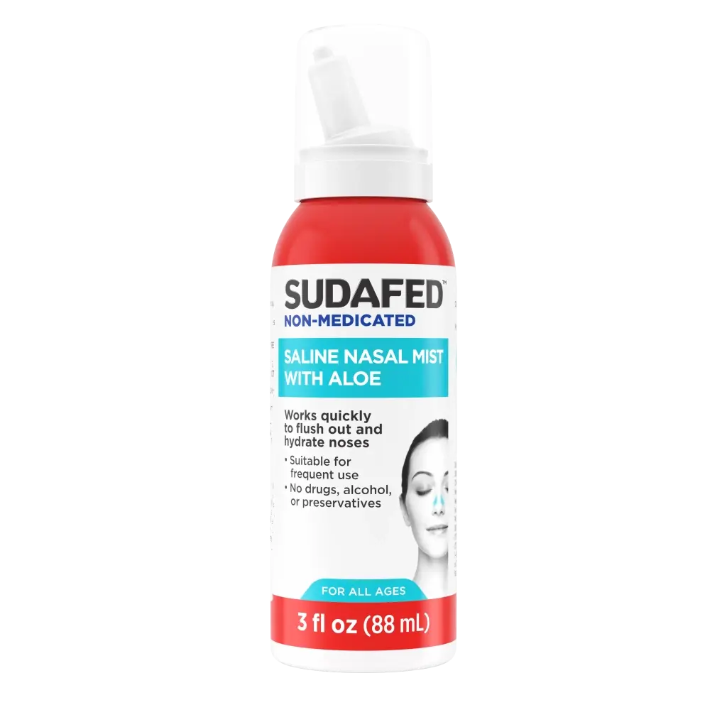Sudafed Non-Medicated Saline Nasal Mist with Aloe, Drug-Free, 3 Fl oz