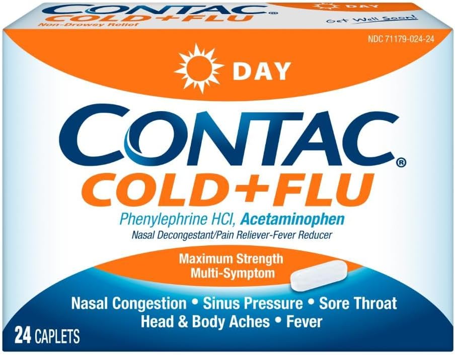 Contac Cold & Flu Non-Drowsy Multi-Symptom Daytime Relief, 24 Caplets