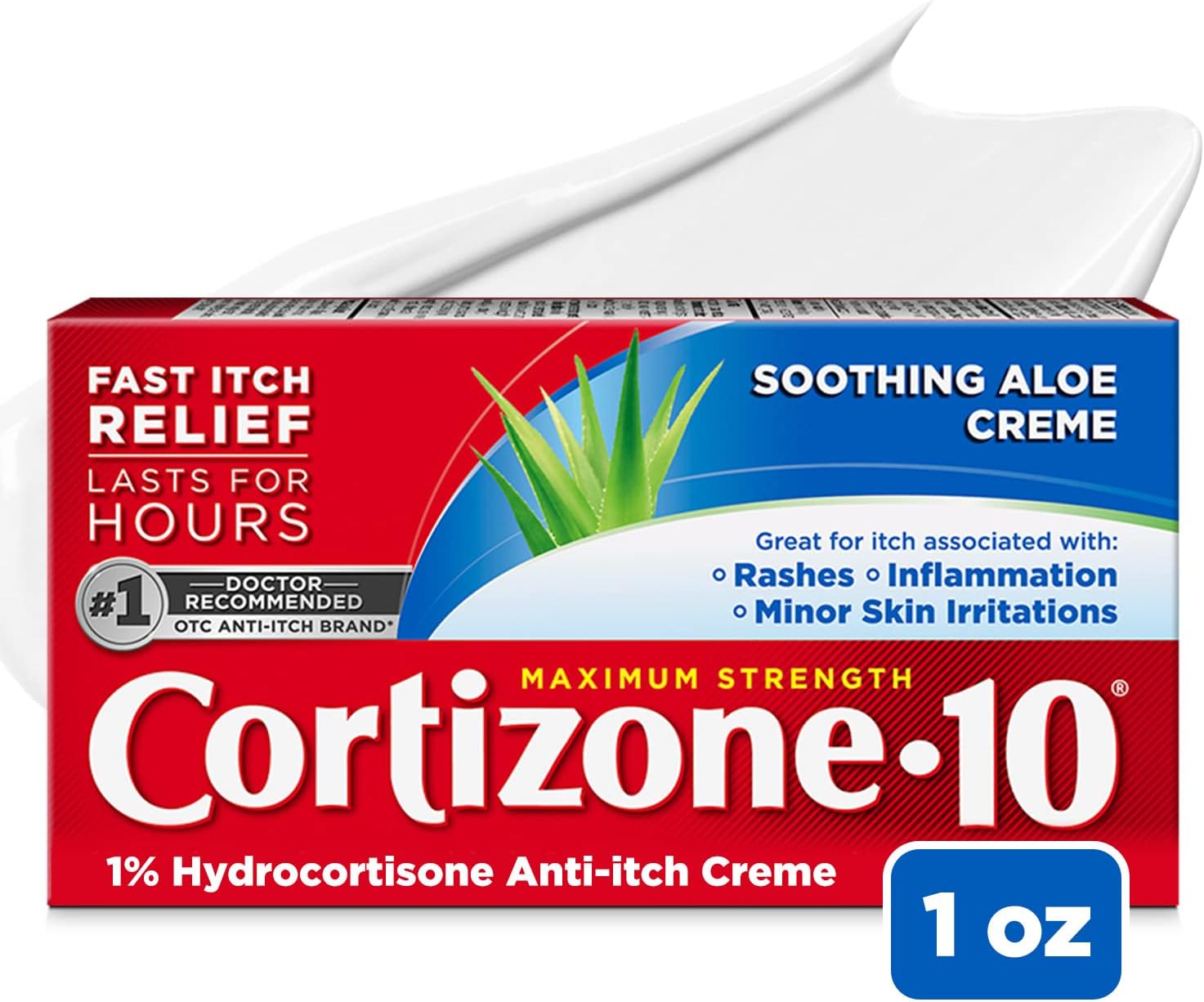 Cortizone 10 Maximum Strength Anti-Itch Cream with Soothing Aloe, 1% Hydrocortisone Creme, 1 oz.