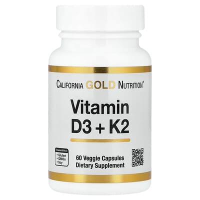 California Gold Nutrition Vitamin D3 + K2, 60 Veggie Capsules