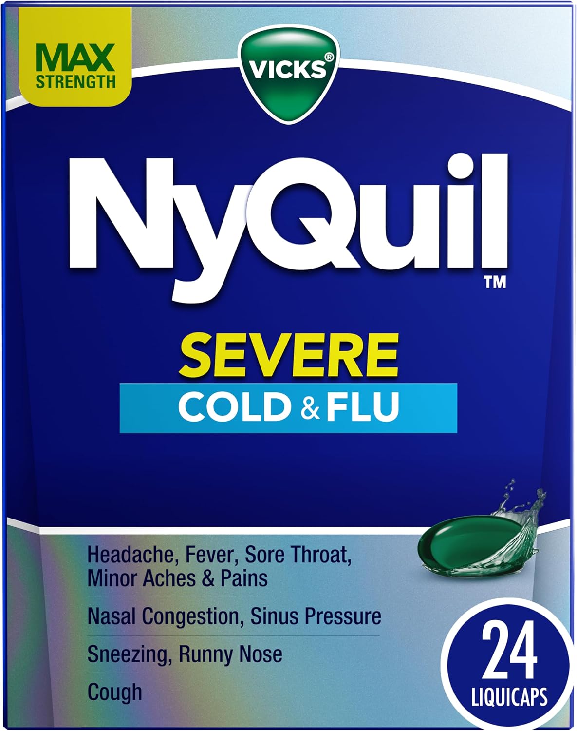 Vicks NyQuil Severe Cold, Flu & Congestion Medicine, Nighttime, 24 Liquicaps