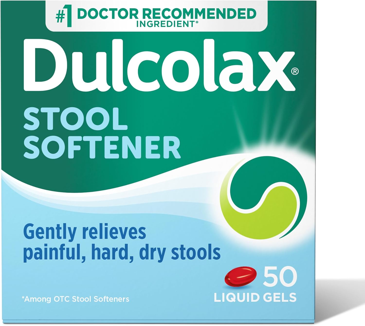 Dulcolax Stool Softener Laxative Liquid Gel Capsules, Docusate Sodium 100 mg, 50 Count