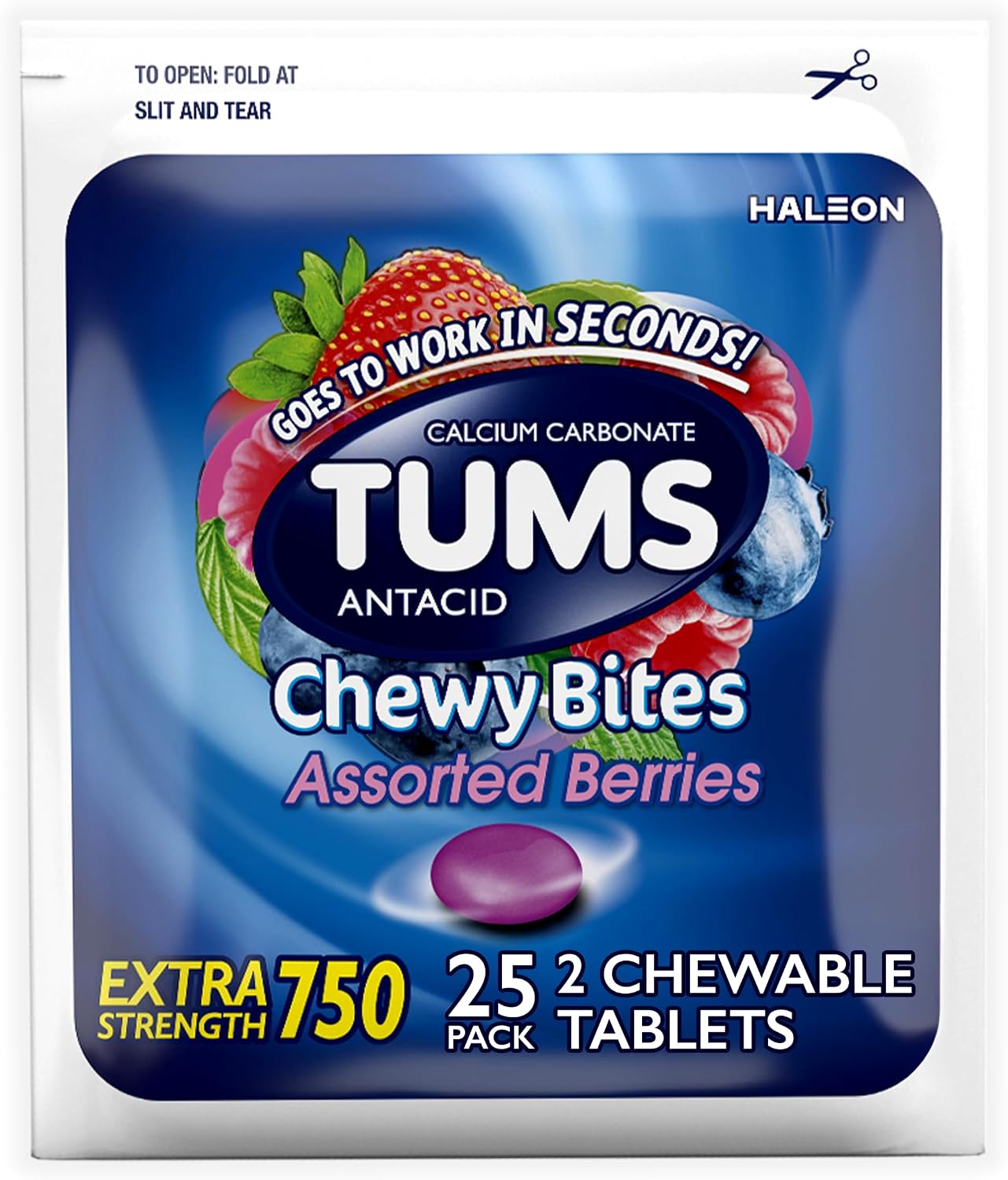 TUMS Chewy Bites Chewable Antacid Tablets 25 Single-Dose Pouches