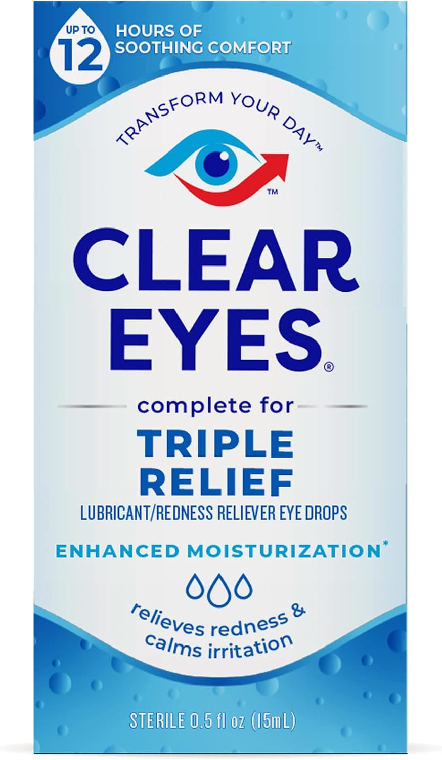 Clear Eyes Triple Relief Eye Drops, Relieves Redness & Calms Irritation, 0.5 Fl Oz