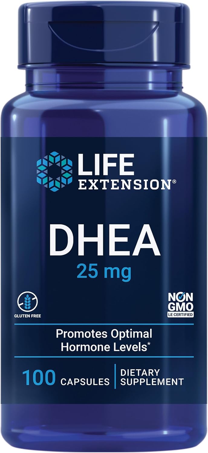 Life Extension DHEA 25 mg – Supplement for Hormone Balance, Immune Support – 100 Capsules
