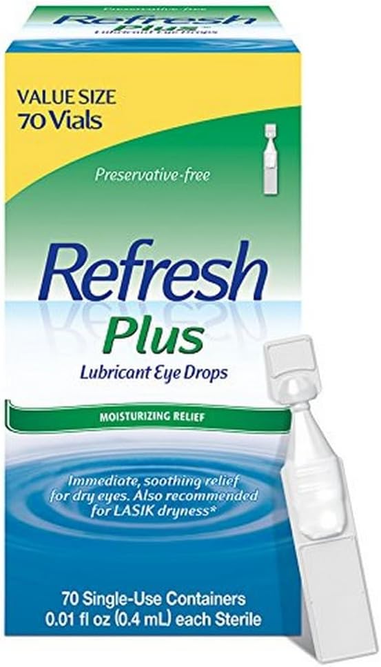 Refresh Plus Lubricant Eye Drops For Dry Eyes, Value Size, 0.01 Fl Oz Single-Use Containers, 70 Count
