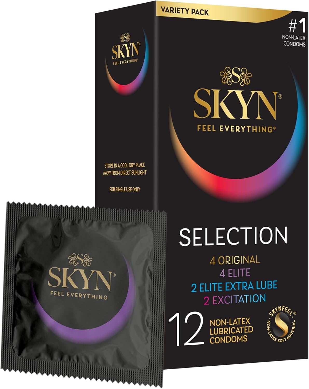 SKYN Selection Non-Latex Condoms (SKYN Original, Excitation, Elite & Elite Extra Lube) - 12 Count